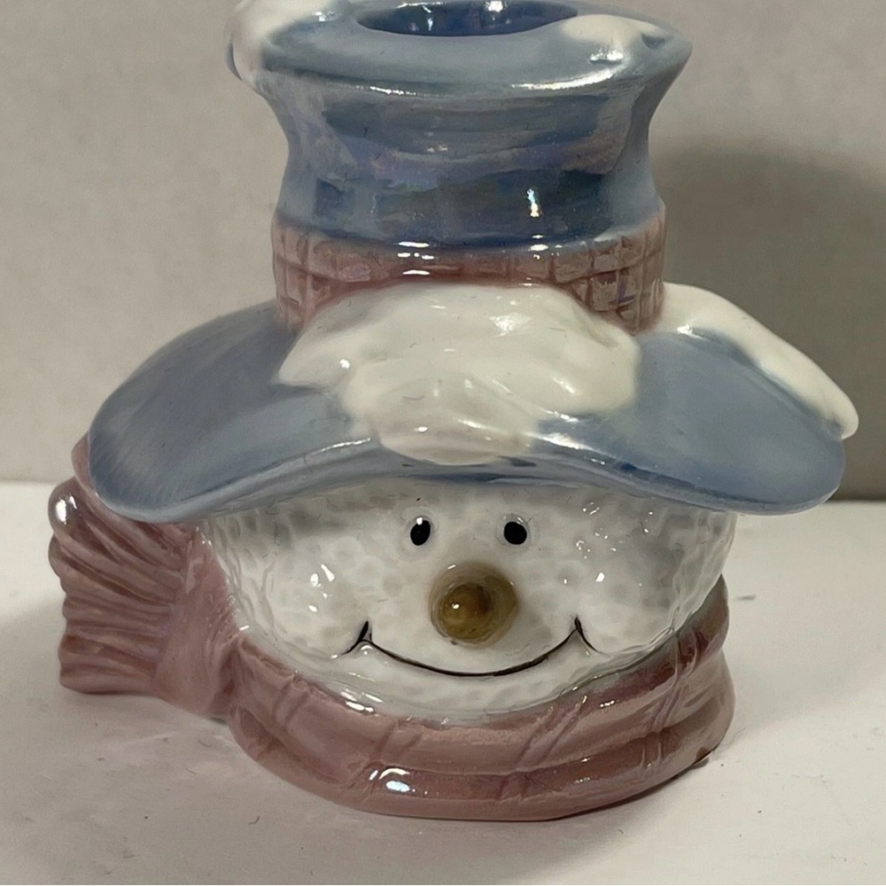 NEW SET OF 3 - Christmas Candle Holders Classic Noel Porcelain Snowmen Holiday - Picture 4 of 6